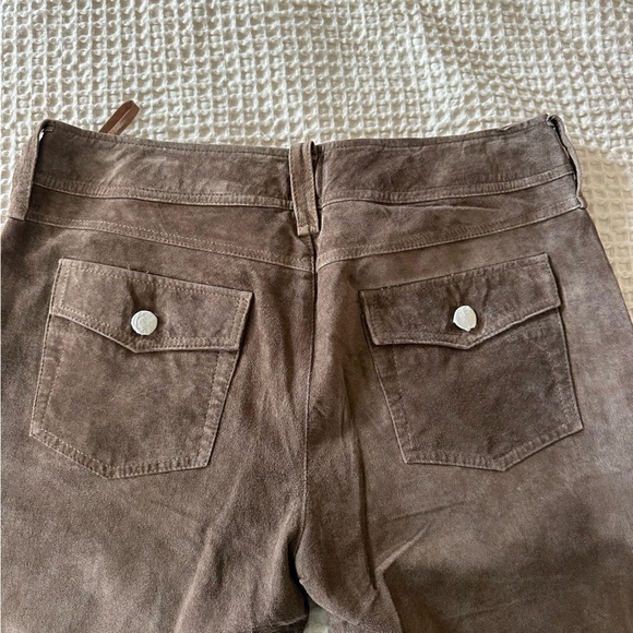 NWT 100% Leather Suede Exterior Brown Wide Leg Pants - Picture 3 of 11